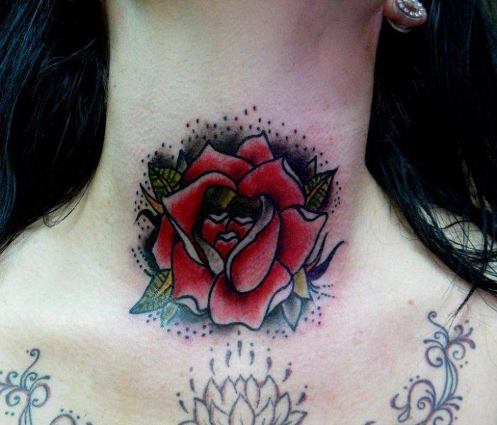 Old School Flower Neck Tattoo by Hand Made Tattoo