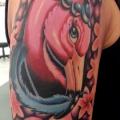 Shoulder Fantasy Flamingo tattoo by No Remors Tattoo