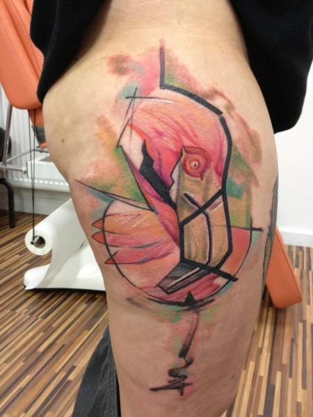Tatuagem Perna Flamingo Abstrato por Voller Konstrat