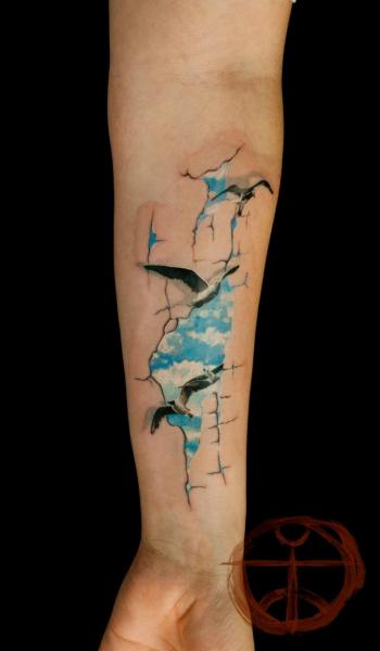 Arm Bird Cloud 3d Tattoo by Galata Tattoo
