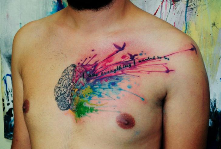 Chest Lettering Brain Abstract Tattoo by Galata Tattoo