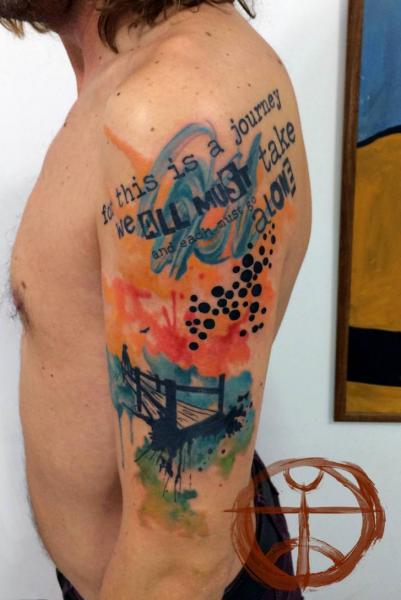 肩 レタリング 抽象 タトゥー よって Galata Tattoo