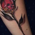 Flower Skull Thigh tattoo by 9th Circle