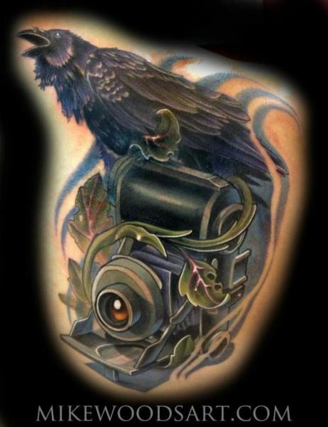 Camera Crow Tattoo by Mike Woods