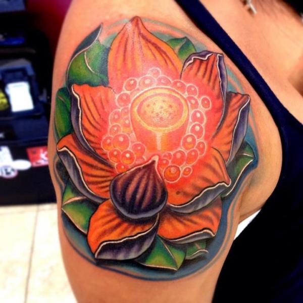 Shoulder Flower Tattoo by Mike Woods