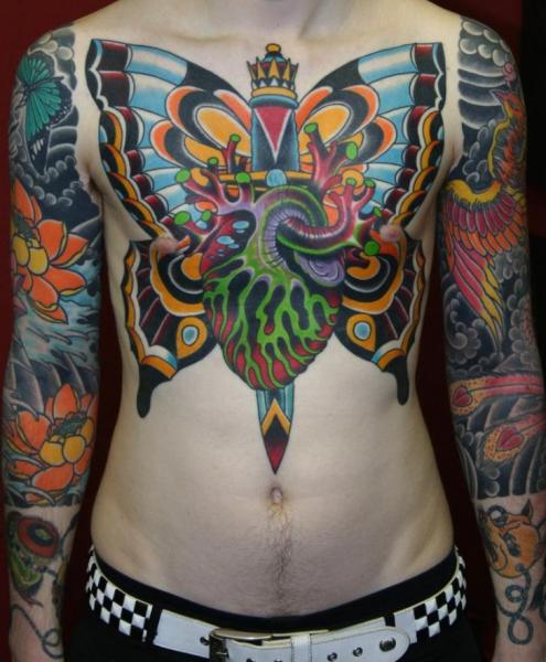 Chest Heart Butterfly Tattoo by Rock of Age