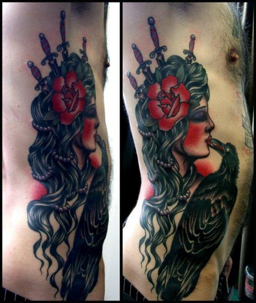 Side Women Crow Tattoo by Three Kings Tattoo