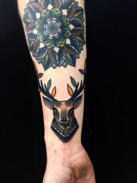 Arm Old School Deer Tattoo by Matt Cooley