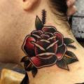 Old School Neck Rose tattoo by Matt Cooley