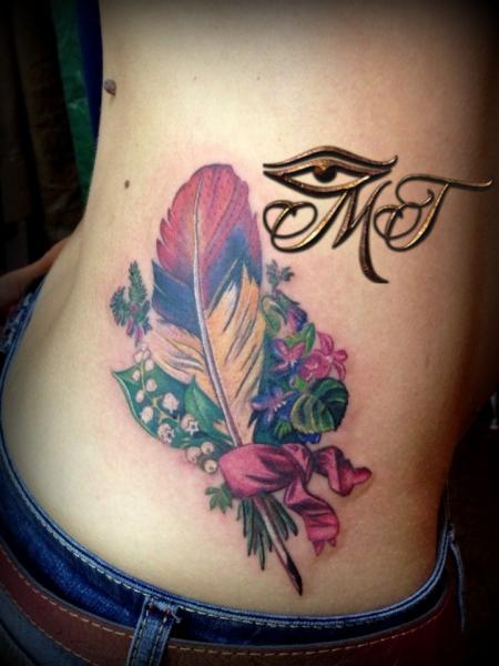 Feather Side Tattoo by Михалыч Тату