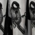 Arm Dotwork Bird Key Lock tattoo by Ien Levin