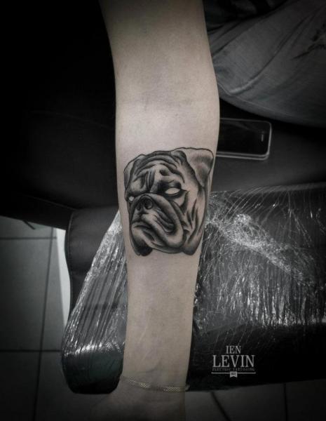 Tatuaggio Braccio Cane Dotwork di Ien Levin