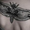 tatuaje Espalda Dotwork Polilla Esqueleto por Ien Levin