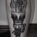 Calf Dotwork Flame tattoo by Ien Levin