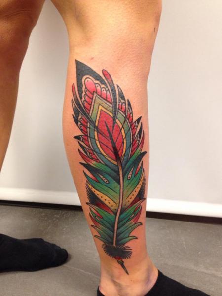 New School Calf Feather Tattoo by Filip Henningsson