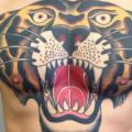 New School Chest Tiger tattoo by Filip Henningsson