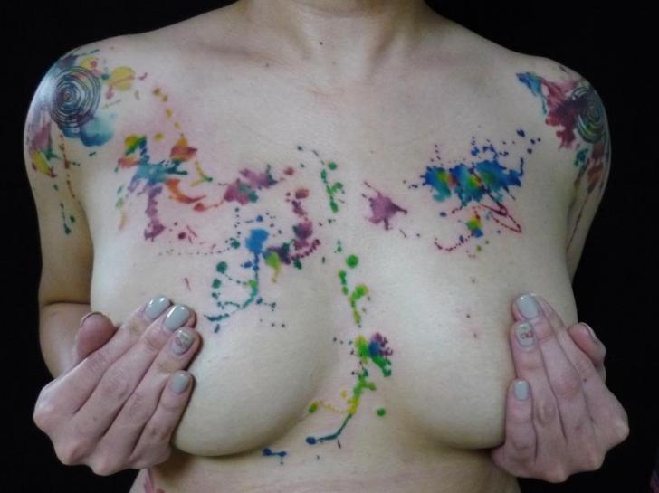 Breast Abstract Water Color Tattoo by Chunkymaymay Tattoo