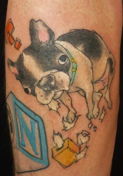 รอยสัก หมา ตัวอักษร โดย Chunkymaymay Tattoo