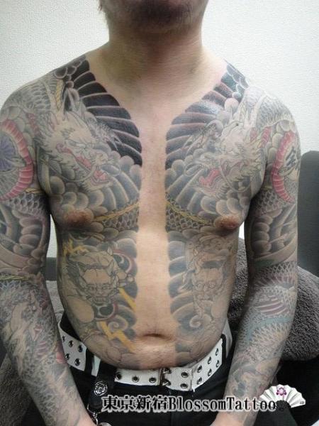 Tatuaggio Fianco Giapponesi Draghi Manica di Blossom Tattoo