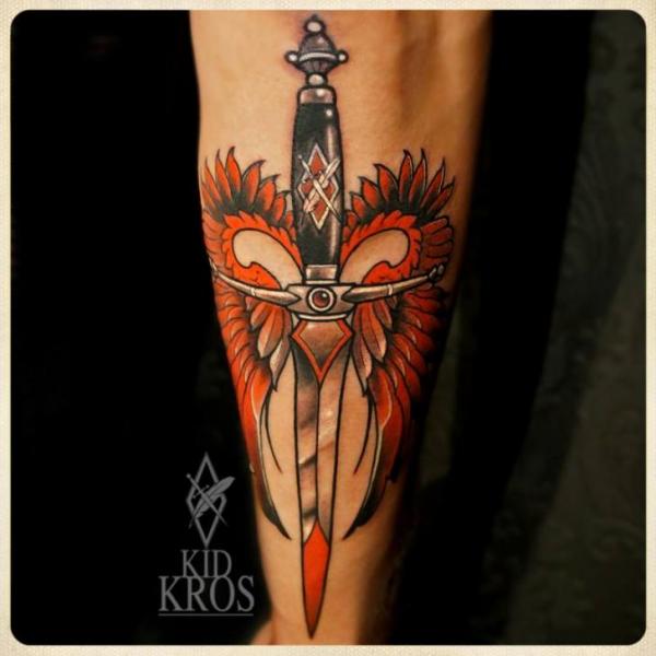 Arm Dagger Wings Tattoo by Kid Kros