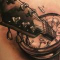 Shoulder Clock Guitar 3d tattoo by Kid Kros