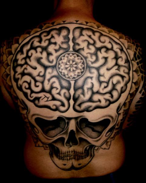 Skull Back Brain Tattoo by Into You Tattoo