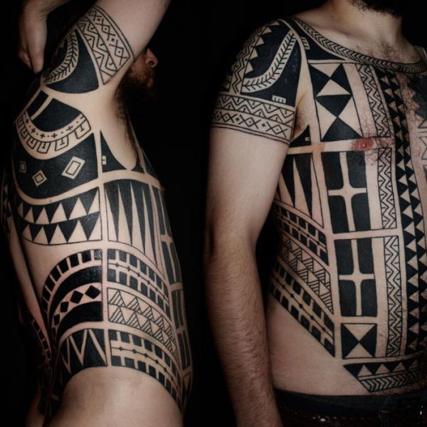 Chest Tribal Maori Tattoo by Into You Tattoo