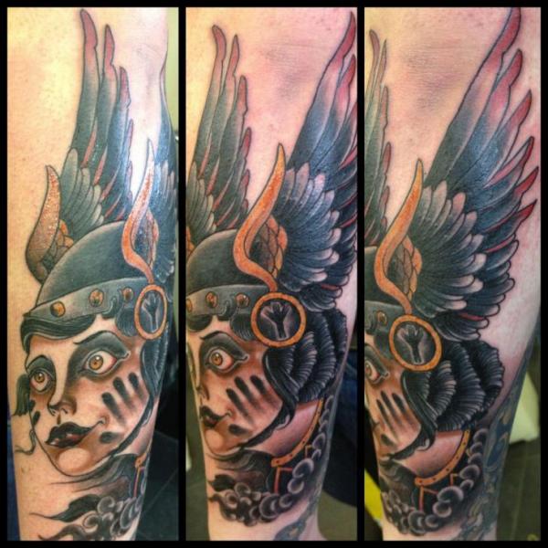 New School Calf Wings Helmet Tattoo by Into You Tattoo