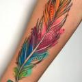 Arm Feather Water Color tattoo by Black Star Studio
