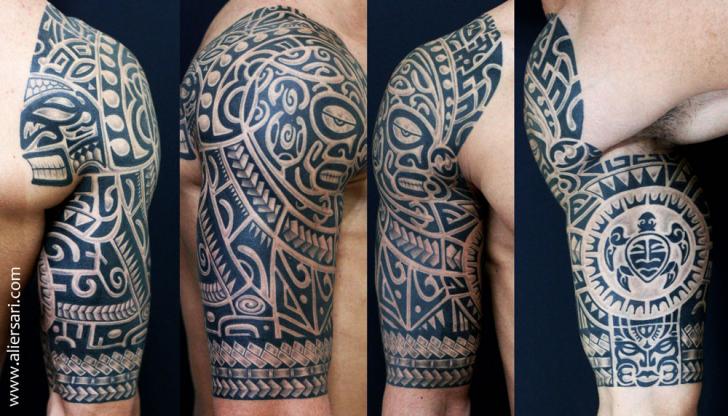 Shoulder Arm Tribal Maori Tattoo by Ali Ersari