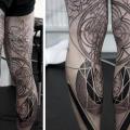 Leg Wings Dotwork tattoo by MXM