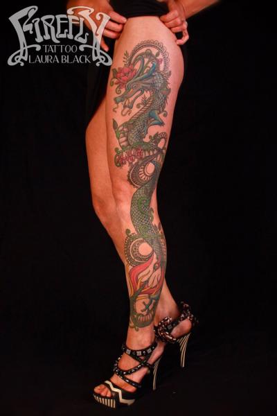 Fantasy Leg Dragon Tattoo by Firefly Tattoo