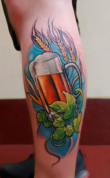 Arm Leaf Beer Tattoo by Peter Tattooer