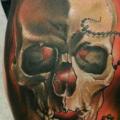 tatuaje Reloj Ternero Cráneo por Peter Tattooer