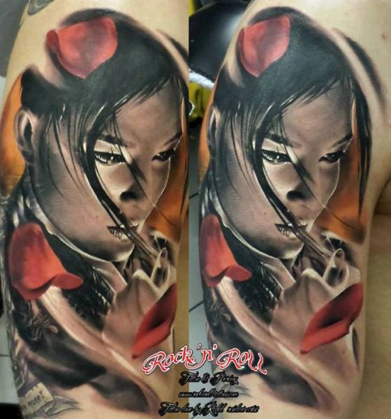 Tatuaggio Spalla Giapponesi Geisha di Rock n Roll