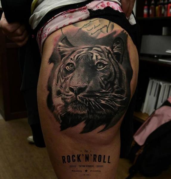 Realistic Side Tiger Butt Tattoo by Rock n Roll