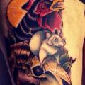 Skull Mouse Rooster Thigh tattoo by Rock n Roll