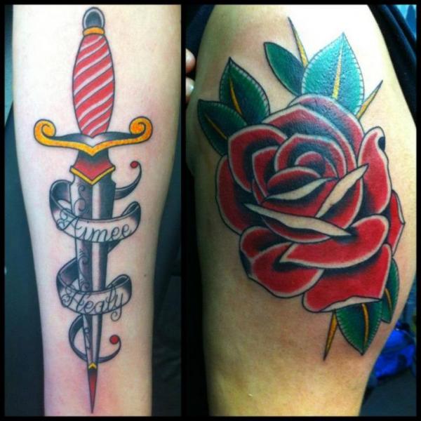Arm Old School Flower Dagger Tattoo by Tattoo B52