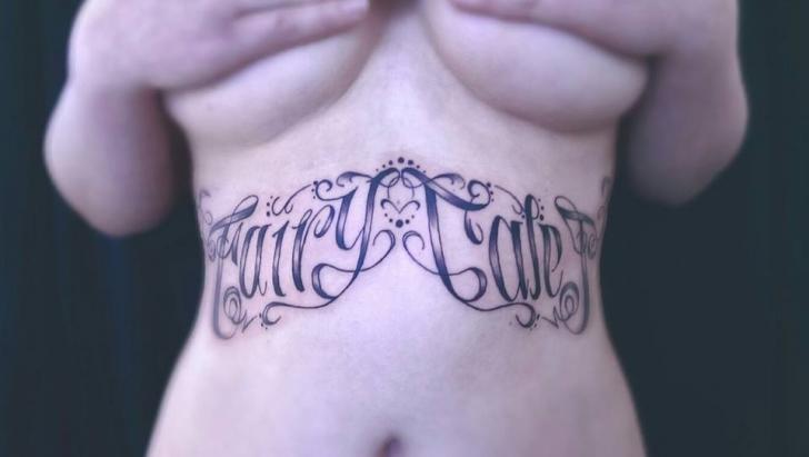 Lettering Belly Tattoo by Tattoo B52