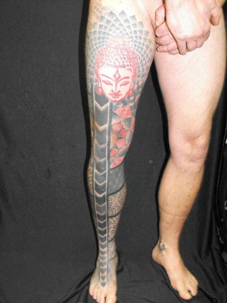 Leg Buddha Dotwork Abstract Tattoo by Kreuzstich Tattoo