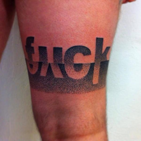 Leg Lettering Dotwork Tattoo by Kreuzstich Tattoo