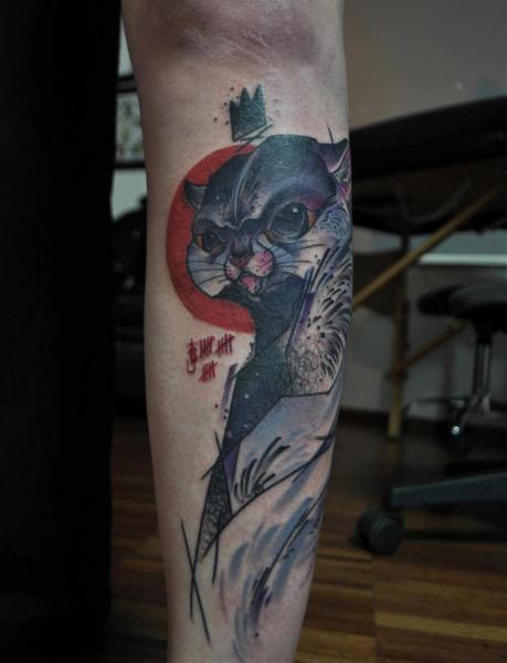 Голень Кот татуировка от Mark Halbstark