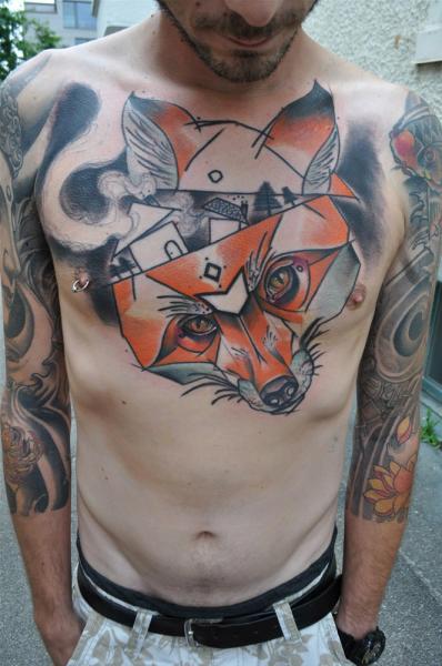 Chest Fox Tattoo by Mark Halbstark