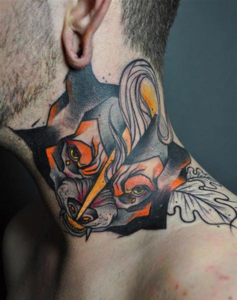 Tatuaje Perro Cuello Abstracto por Mark Halbstark