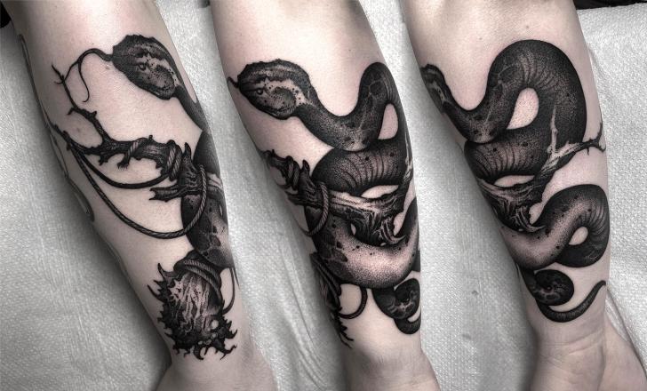 Arm Snake Dotwork Tattoo by Endorfine Studio