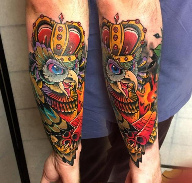Arm Owl Crown Tattoo by Endorfine Studio