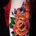 tatouage Jambe Fleur Dague par Endorfine Studio