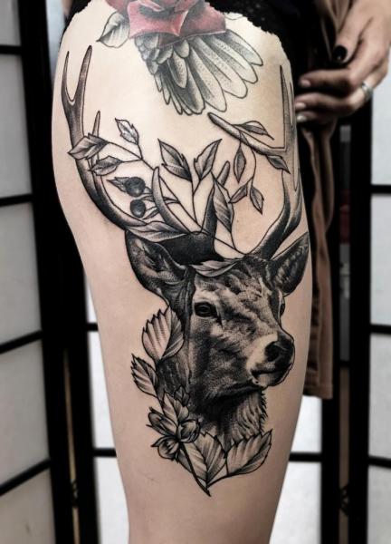 Leg Deer Tattoo by Endorfine Studio