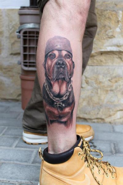 Realistic Leg Dog Tattoo by Endorfine Studio