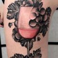 Dotwork Glass Thigh Wine tattoo by Endorfine Studio